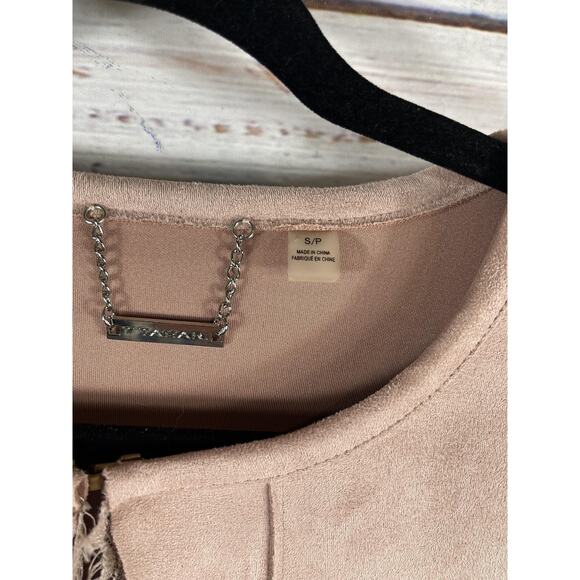 Tahari Jacket Womens Small Pink Faux Leather Lace Trim Open Front Coatigan - Picture 4 of 10